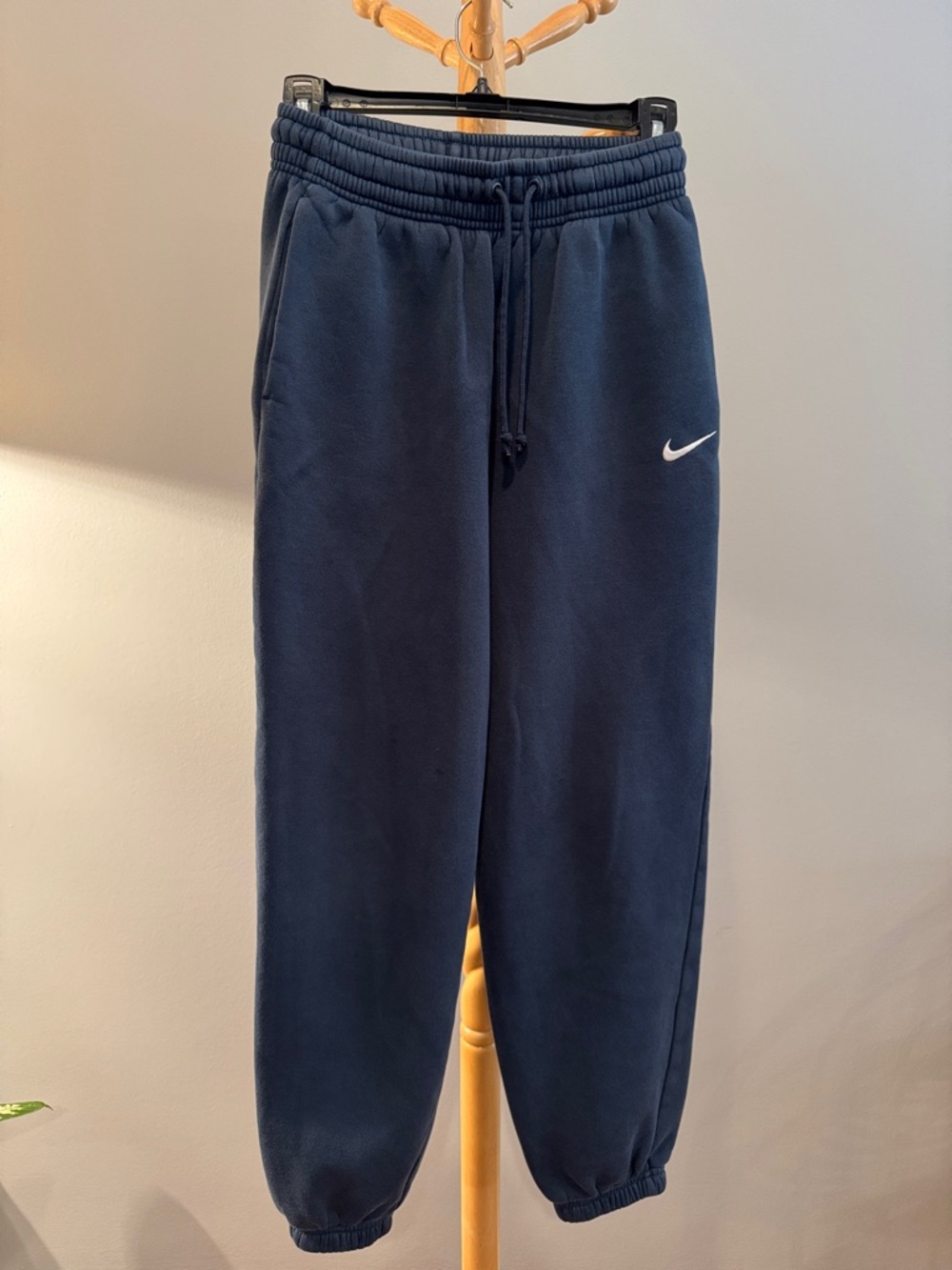 Nike Navy Blue Fleece Joggers with White Swoosh